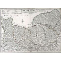 Carte de Normandie ousont marquez exacteme Les Pays ou Contrees enferm ees dascette Province aussi bien que les Villes Bourgs Paroissese.