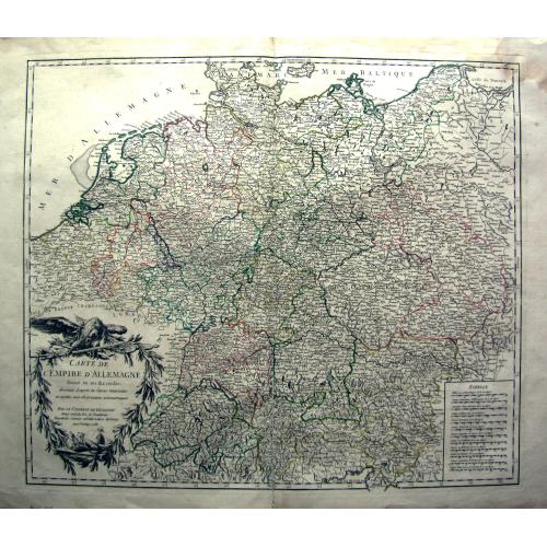 Rare, antique map of Carte de L'Empire D'Allemagne divisé en ses dix cercles,...
