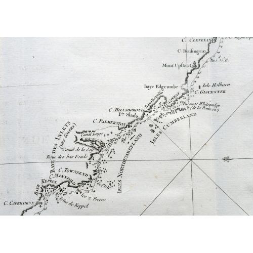 Old map image download for Carte de la Nle. Galles Merid.le ou de la Cote Orientale de la Nle. Hollande Découverte et visiteé par le Lieutenant J. Cook, Commandant de l'Endeavor. . .