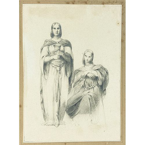 Old map image download for [Original Pencil drawing] painting of two women