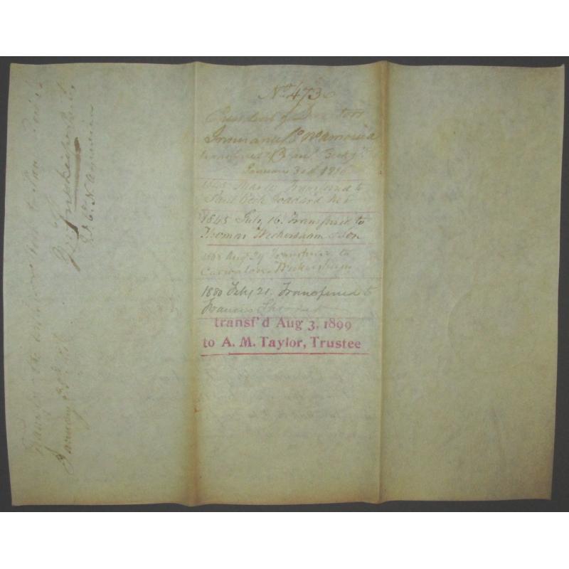 18th century toll road share with signature of the first Dollar millionaire.