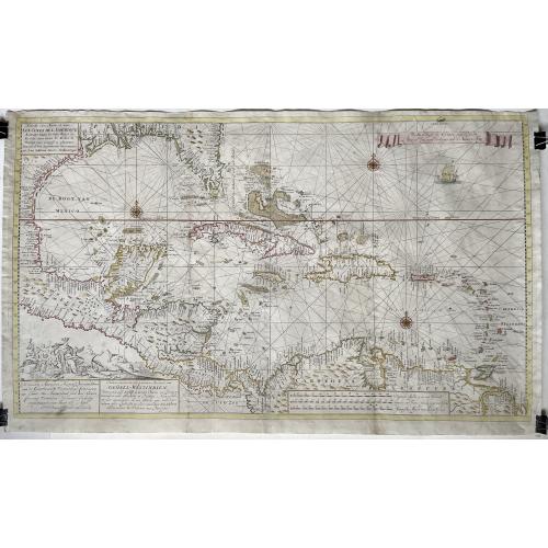 Old map image download for Nouvelle Carte Marine de Toute les Cotes de l´Amerique ... / Nieuwe grote en zeer curieuze Paskaart van Geheel WestIndien ...